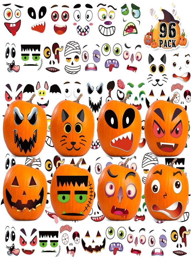 LINAYE 96 PCS Pumpkin Face Stickers for Toddlers Kids, Mini Pumpkin Decorating Stickers Kit, Halloween Game Activities, Gifts & Party Favors - Image 1